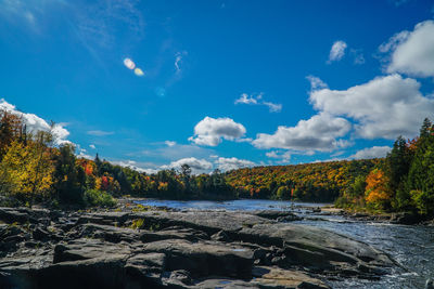 Scenic view of lake against blue sky