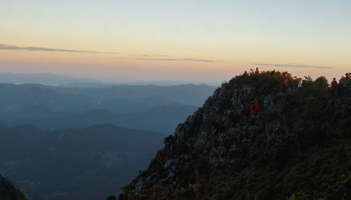 Scenic view of mountains against sky during sunset