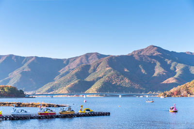 Scenic view of lake against clear blue sky