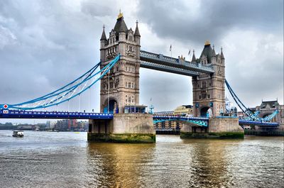 View of suspension bridge over river