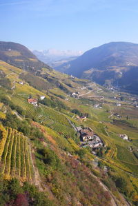 High angle view of agricultural field against sky