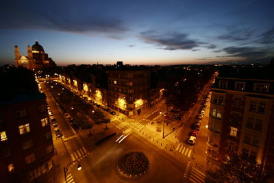 High angle view of traffic on road at night