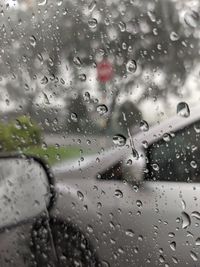 Full frame shot of wet glass window in rainy season