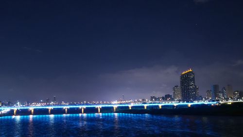 Bridge over river at dusk