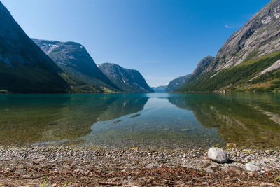 Scenic view of lake against blue sky