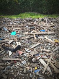 Pile of stones on field