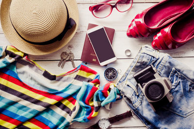 Directly above shot of personal accessories on table