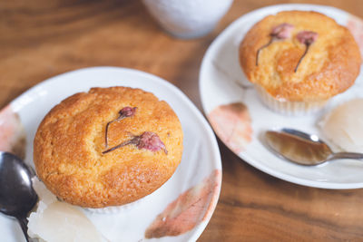 High angle view of dessert in plate on table