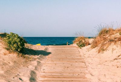 Scenic view of beach against clear sky