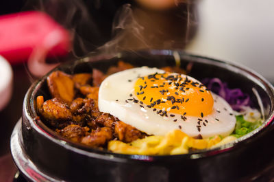 Close-up of breakfast served in plate