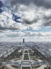 High angle view of buildings against sky