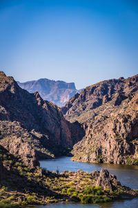 Scenic view of mountains against clear sky