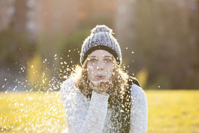 Portrait of woman in winter