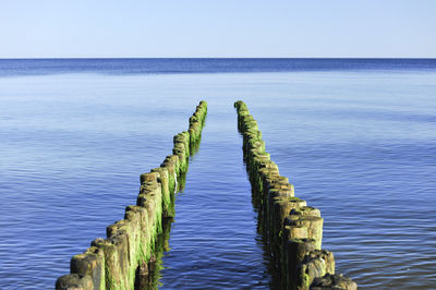 Scenic view of sea against blue sky