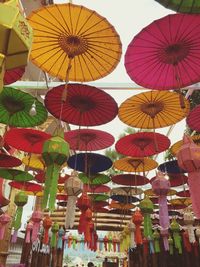 Low angle view of lanterns hanging on ceiling