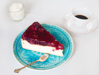 Close-up of cake served on table