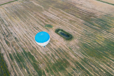 Hot air balloon flight over the fields of belarus.