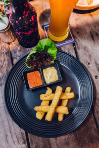 High angle view of food on table