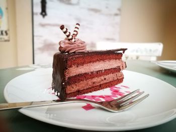 Close-up of pastry in plate on table