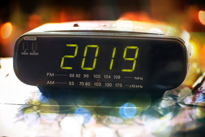 Close-up of illuminated clock