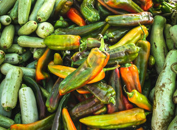 Full frame shot of chili peppers for sale at market stall