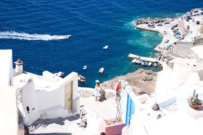 High angle view of boats in sea