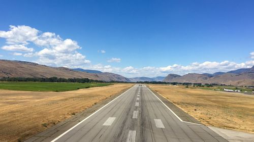 Looking down the runway of the kamloops airport in british columbia, canada.