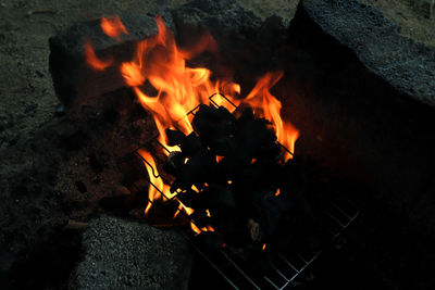 High angle view of bonfire