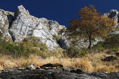 Low angle view of rocks against sky