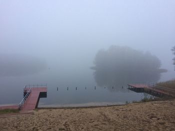 Scenic view of lake against sky during winter