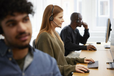 Diverse call center employees at work