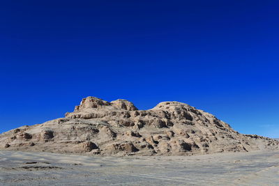 Scenic view of desert against clear blue sky