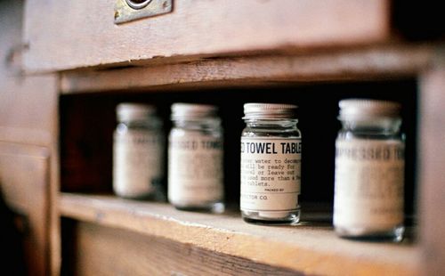 Close-up of old bottles