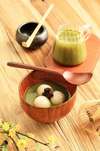 Matche syrup tangyuan, sweet rice ball, chinese new year food made from glutious rice flour