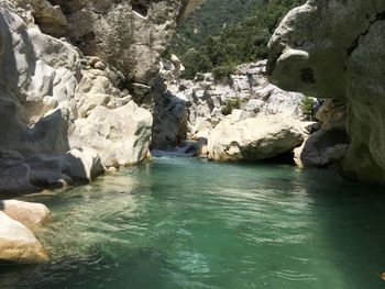 Scenic view of waterfall