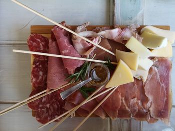 High angle view of food on table