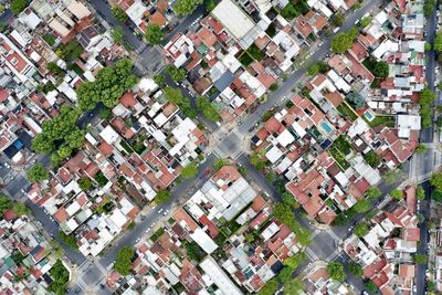 High angle view of buildings in city