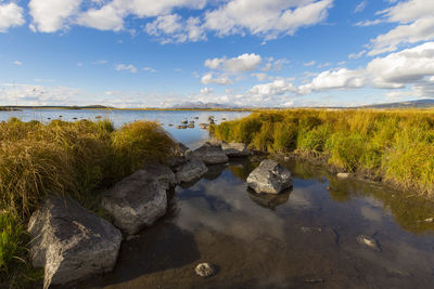 Scenic view of lake against sky