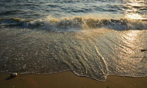 High angle view of waves on beach