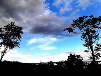 Silhouette of trees against cloudy sky