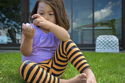 Outdoors on grassy field