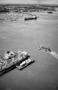 High angle view of ship at harbor