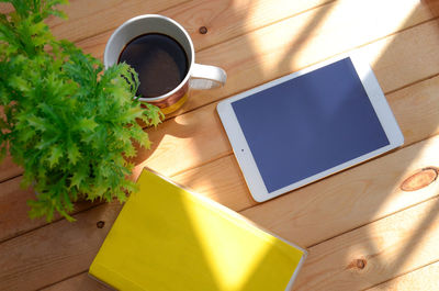 High angle view of laptop on table