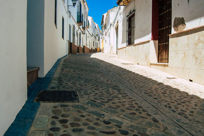 Footpath amidst buildings in town