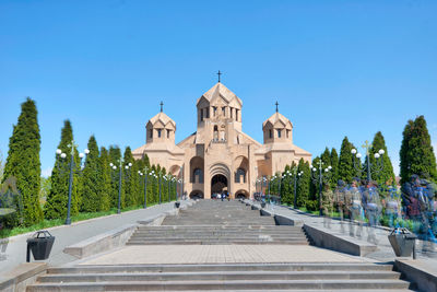 View of historical building against clear blue sky