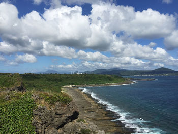 Scenic view of sea against cloudy sky