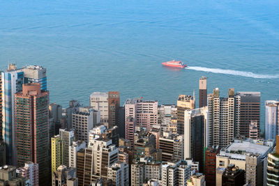 High angle view of buildings in city