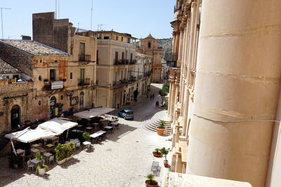 High angle view of buildings in city