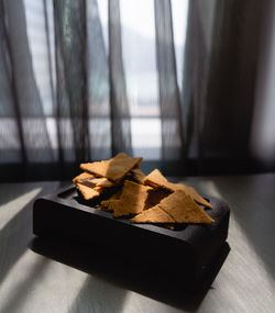 Close-up of cake on table at home