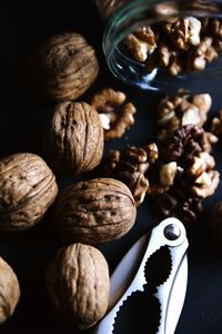 High angle view of nuts on table